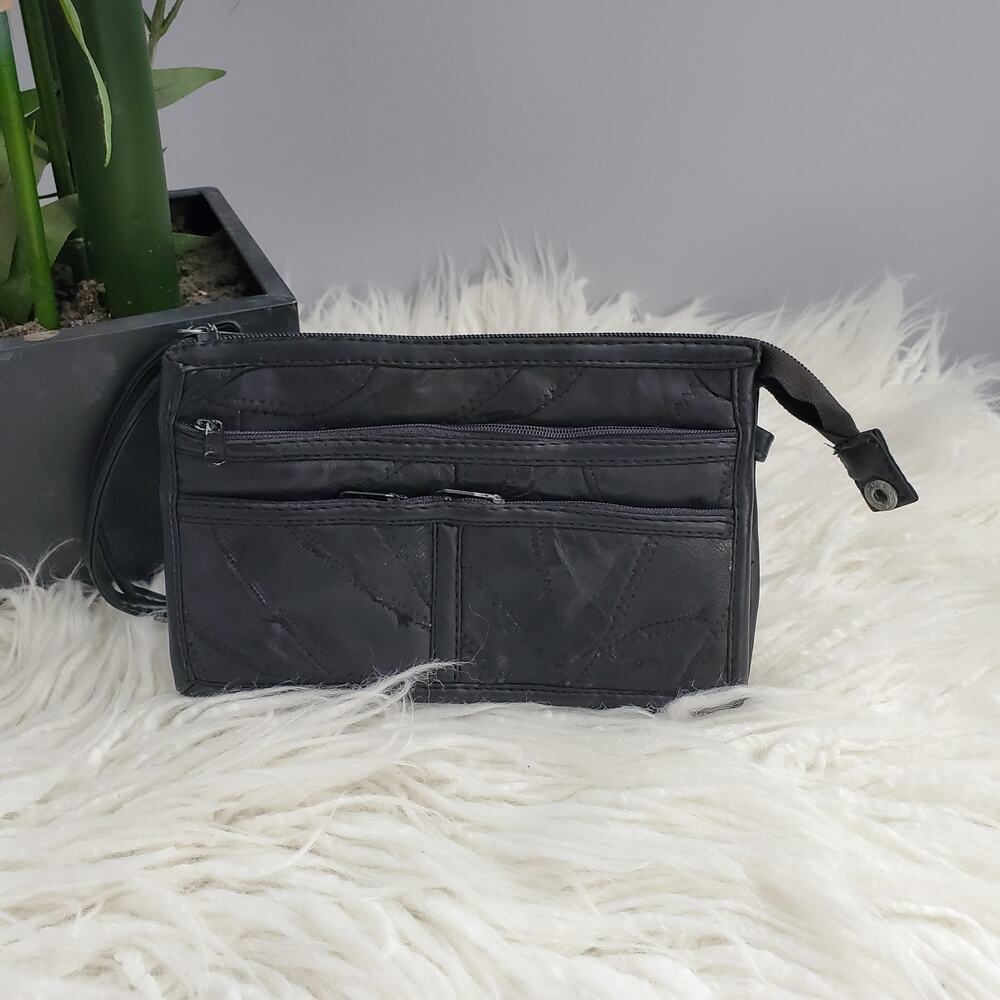 Vintage Black Patchwork Leather Clutch